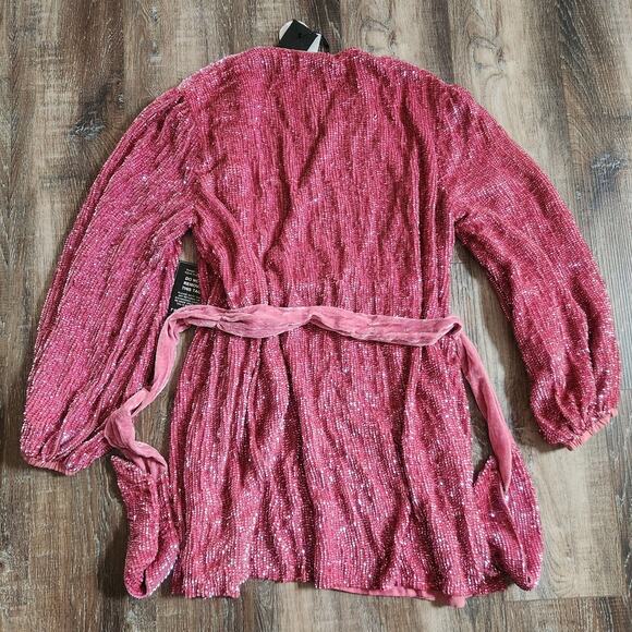 Retrofete Gabrielle Robe Dress in Pastel Pink Sequins Size Small NWT Long Sleeve - Picture 7 of 12